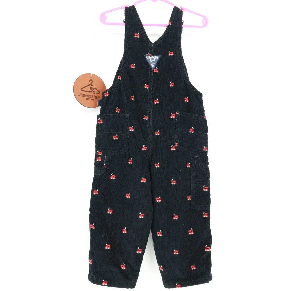 OshKosh Bgosh Toddler Boys Black Corduroy Train Embroidered Overalls 24M Vestbak